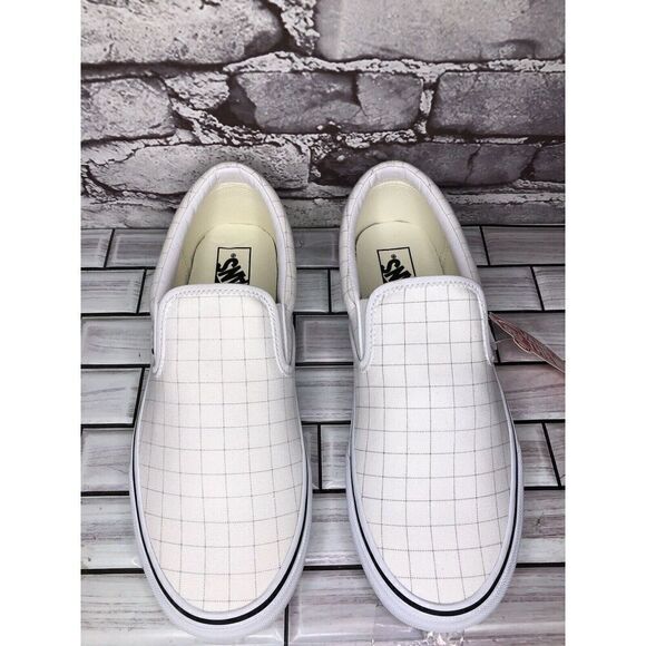 Vans Classic Slip-On Checkerboard Day White Canvas Sneakers Shoes Women 9.5M US